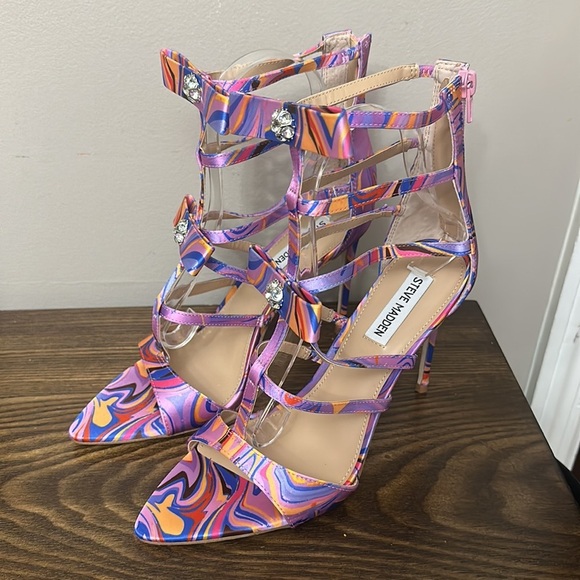 NEW Steve Madden Sinclair Satin Bow Strappy Rhinestone Heels - Picture 4 of 10
